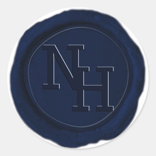 Dark Navy Blue Wax Seal Monogram Wedding Sticker