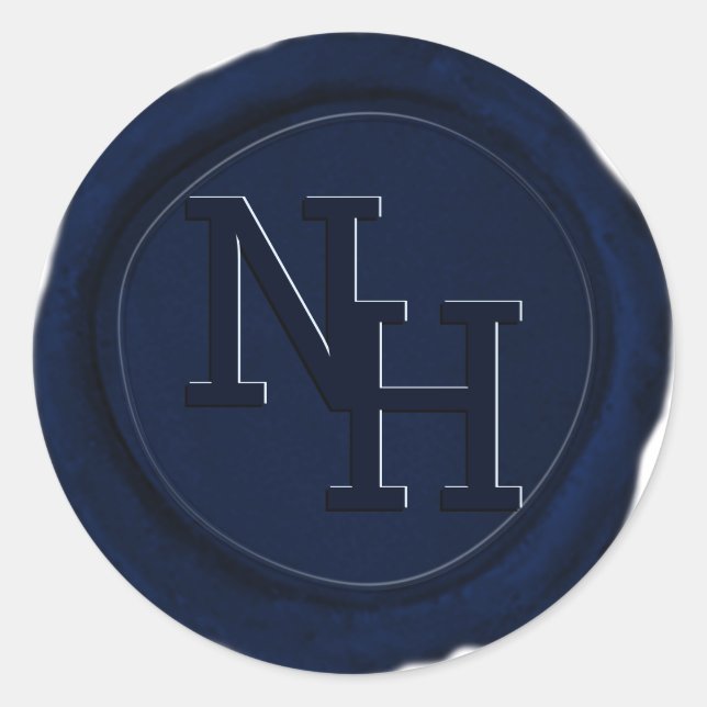 Dark Navy Blue Wax Seal Monogram Wedding Sticker (Front)