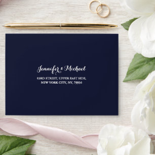 Dark Navy Blue Wedding Party RSVP Return Address Envelope