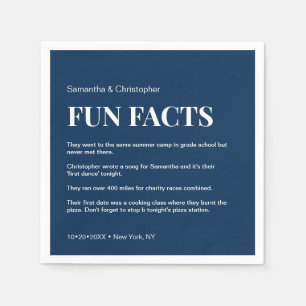 Dark Navy blue white Custom fun fact list Wedding Napkins