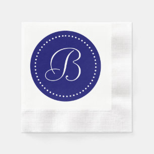 Dark Navy Blue/White Dot Monogram Paper Napkins