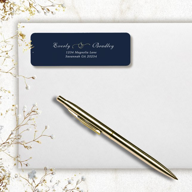Dark Navy Blue White Script Elegant Return Address Label (Creator Uploaded)