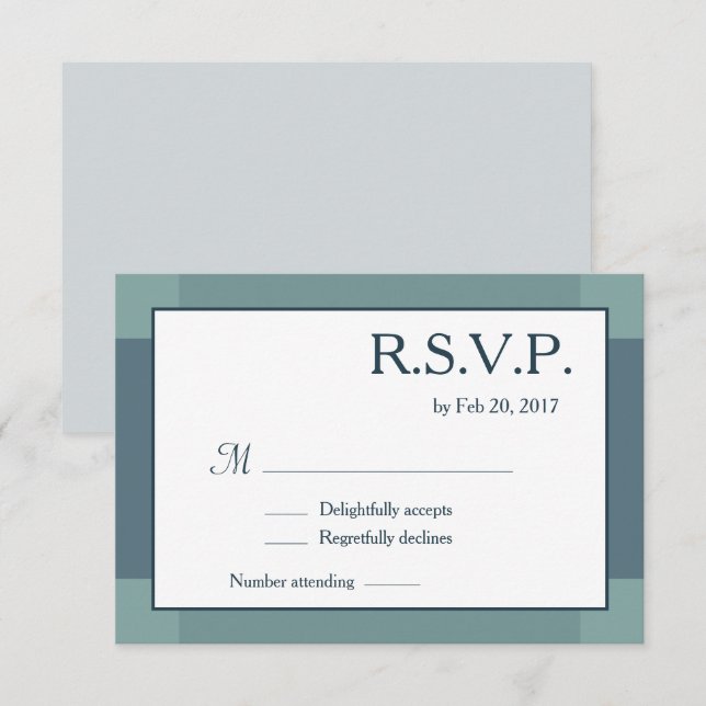 Dark navy blue white turquoise modern wedding RSVP Invitation (Front/Back)