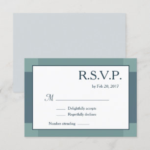 Dark navy blue white turquoise modern wedding RSVP Invitation