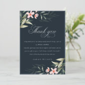 Dark Navy Blush Greenery Floral Bridal Shower Thank You Card (Standing Front)