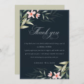 Dark Navy Blush Greenery Floral Bridal Shower Thank You Card (Front/Back)