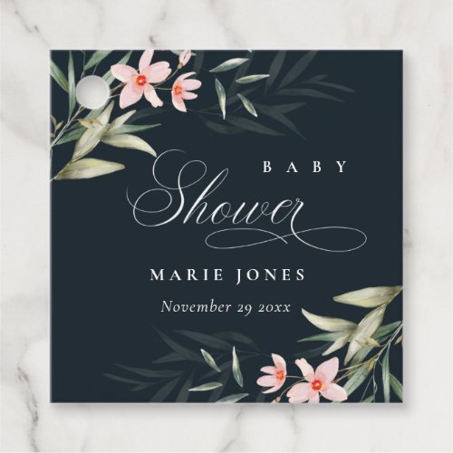 Dark Navy Blush Greenery Floral Bunch Baby Shower Favor Tags