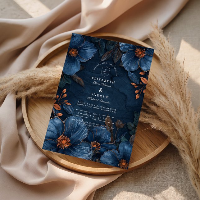 Dark Navy Botanical Romance Invitation (Creator Uploaded)