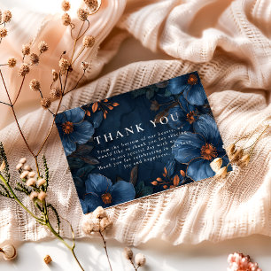 Dark Navy Botanical Romance Thank You Card