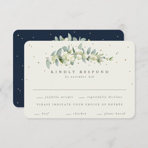 Dark NavyCream SnowberryEucalyptus Stem Wedding RSVP Card