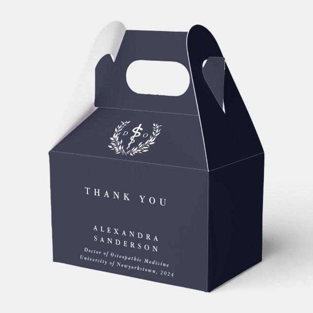 Dark Navy Doctor of Osteopathy Asclepius Favor Boxes (Front Side)