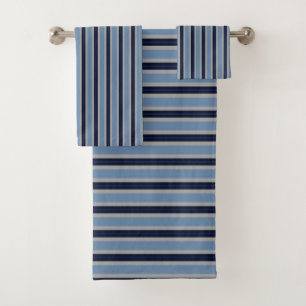 Dark Navy, Dusty Blue and gray stripes Bath Towel Set