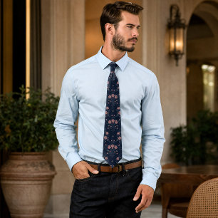 Dark Navy & Dusty Pink Vintage Floral Seamless  Neck Tie