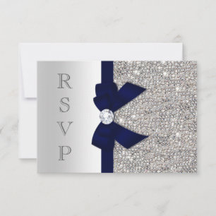Dark Navy Faux Bow Silver Sequins Diamond RSVP