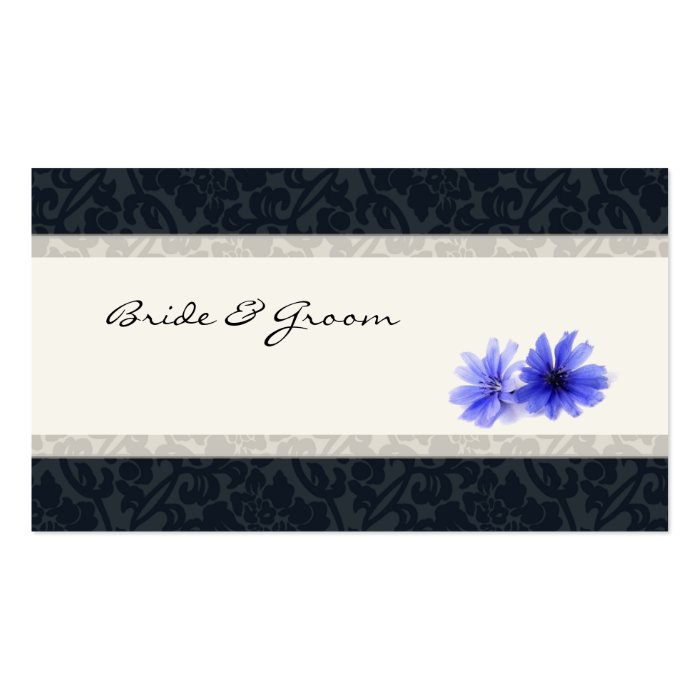 Dark Navy Floral Damask Place Cards, Ivory Business Cards