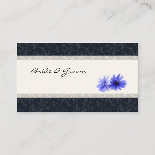 Customizable Dark Navy Floral Damask Place Cards, Ivory Business Cards