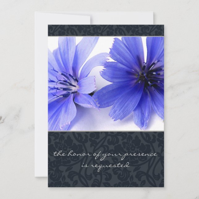 Dark Navy Floral Damask Wedding Invitation (Front)