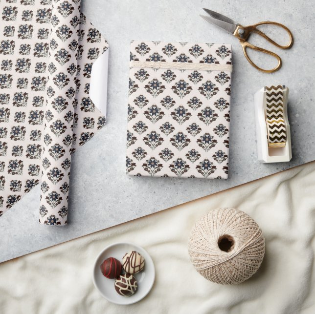 Dark Navy Flower & Botanical Birthday | Holidays Wrapping Paper (Crafts)