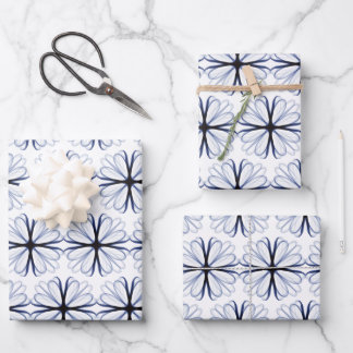 Dark Navy Flower Design Customizable Background  Wrapping Paper Sheets