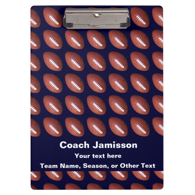 Dark Navy Football Pattern, Thank You Coach, Clipboard (Front)