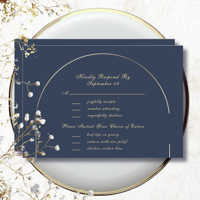 Dark Navy Gold Arch Frame Menu Selection RSVP  (Creator Uploaded)