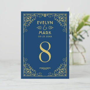 Dark Navy Gold Art Deco Table Number Card