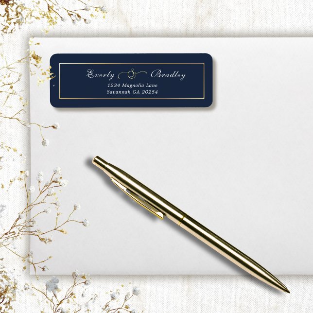 Dark Navy Gold Frame Elegant Return Address Label (Creator Uploaded)