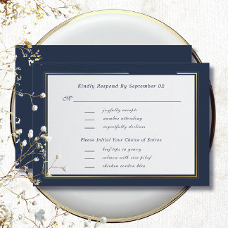 Dark Navy Gold Frame Script Menu Selection RSVP 