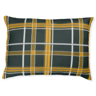 Dark Navy Gold Plaid Aesthetic Pet Bed