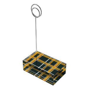 Dark Navy Gold Plaid Aesthetic Place Card Holder