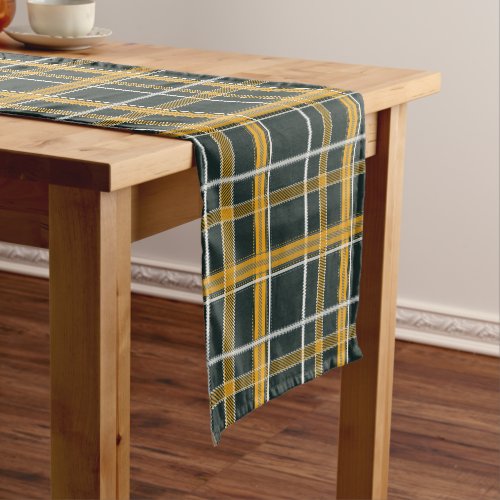 Dark Navy Gold Plaid Aesthetic Short Table Runner