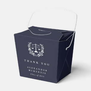 Dark Navy JD Law Scales+Laurel Graduation Favor Boxes