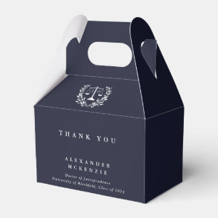 Dark Navy JD Law Scales+Laurel Graduation Favor Boxes