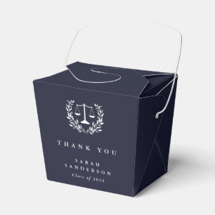 Dark Navy Law Scales+Laurel Wreath Graduation Favor Boxes