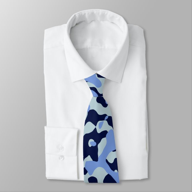 Dark Navy, Light Grayish Blue, Sky Blue Camouflage Neck Tie (Tied)