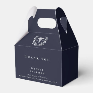 Dark Navy MD Doctor + Caduceus Graduation Favor Boxes