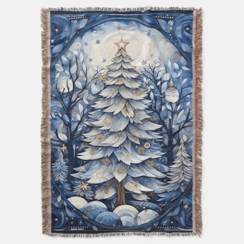 Dark Navy Modern Christmas Tree Winter Throw Blanket