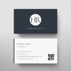 Dark Navy Monogram Logo QR code Business Card