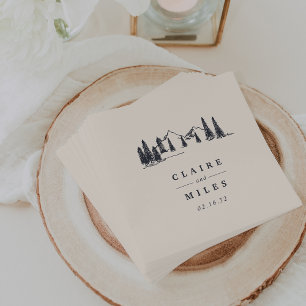 Dark Navy Mountain Sketch Personalized Wedding Napkins
