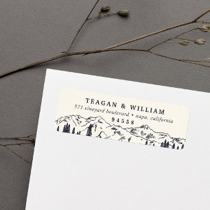 Dark Navy Mountain Sketch Return Address Label