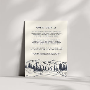 Dark Navy   Mountain Sketch Wedding Guest Details Enclosure Card