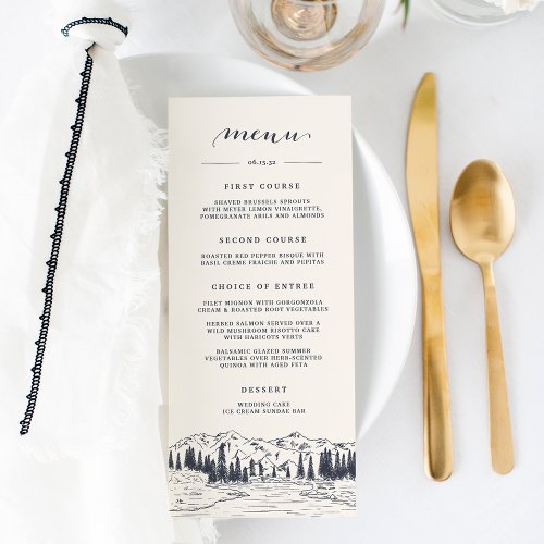 Dark Navy  Mountain Sketch Wedding Menu