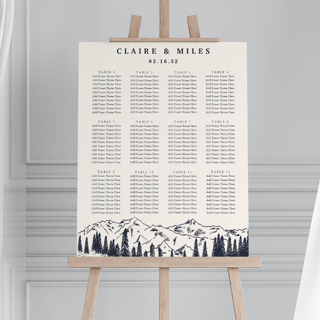 Dark Navy | Mountain Sketch Wedding Seating Chart Foam Board (Creator Uploaded)