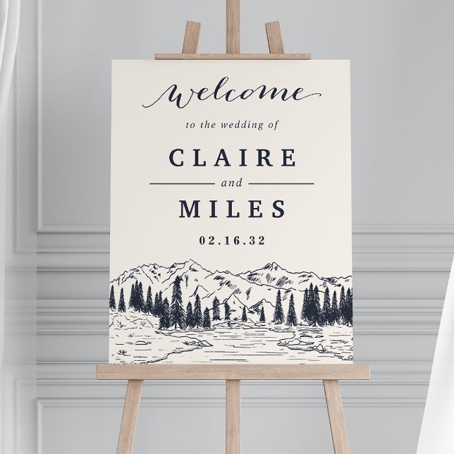 Dark Navy | Mountain Sketch Wedding Welcome Sign (Creator Uploaded)
