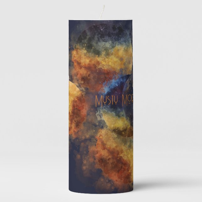 Dark Navy Mystic Autumn Pillar Candle (Front)