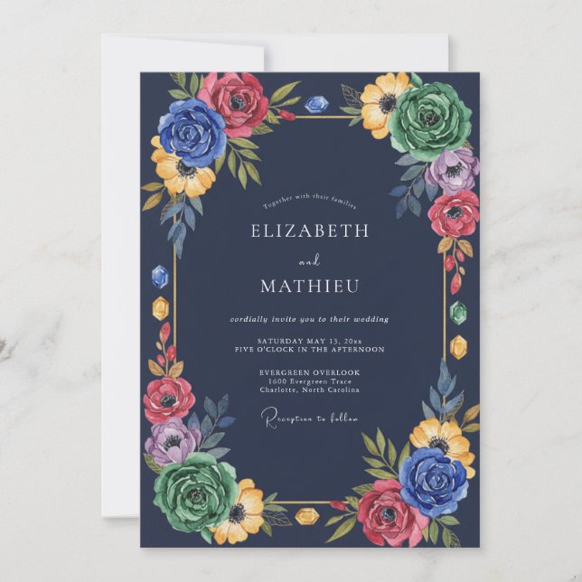 Dark Navy Painted Wedding Invitation (Front)