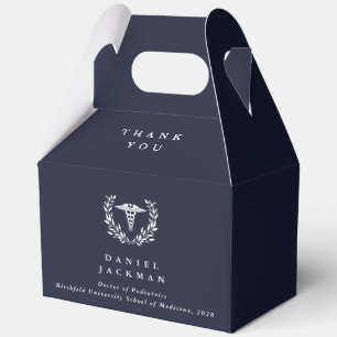 Dark Navy Personalized Caduceus + Laurel Wreath Favor Boxes