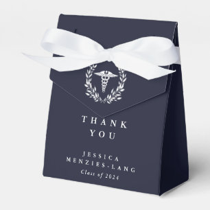 Dark Navy Personalized Caduceus+Laurel Wreath Favor Boxes