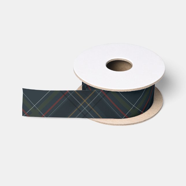 Dark navy plaid Christmas holiday elegant Satin Ribbon (Spool)