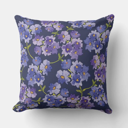 Dark Navy  Purple Floral Pattern Throw Pillow